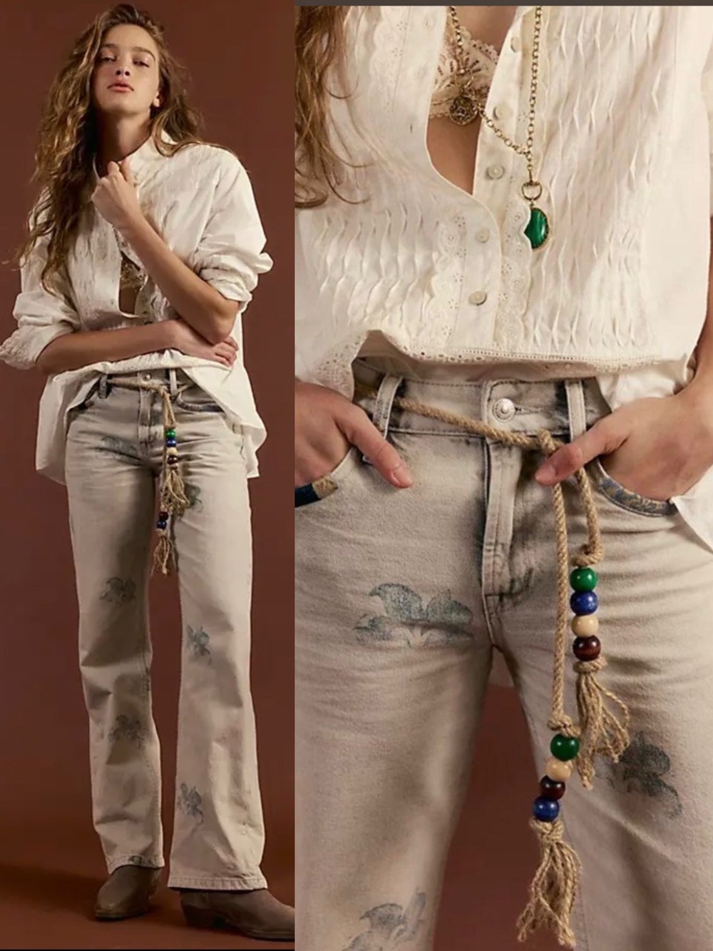 NWT Free People We The Free Geranium Slouchy Straight Jeans Fog Combo - 27